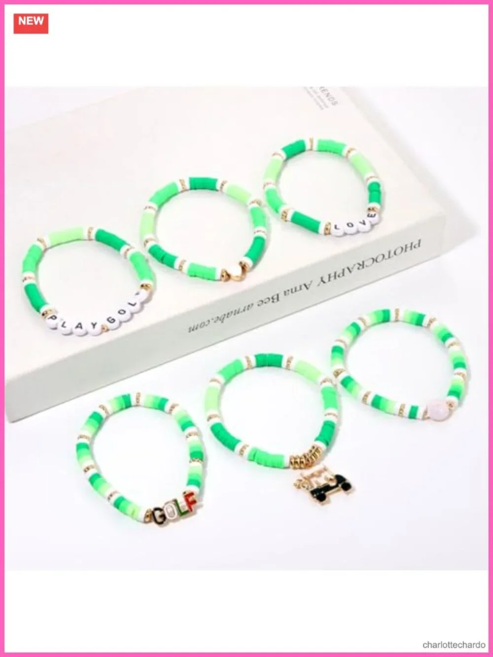 Golf Themed Heishi Clay Beaded Stretch Bracelet Stackable Set Women Accessories